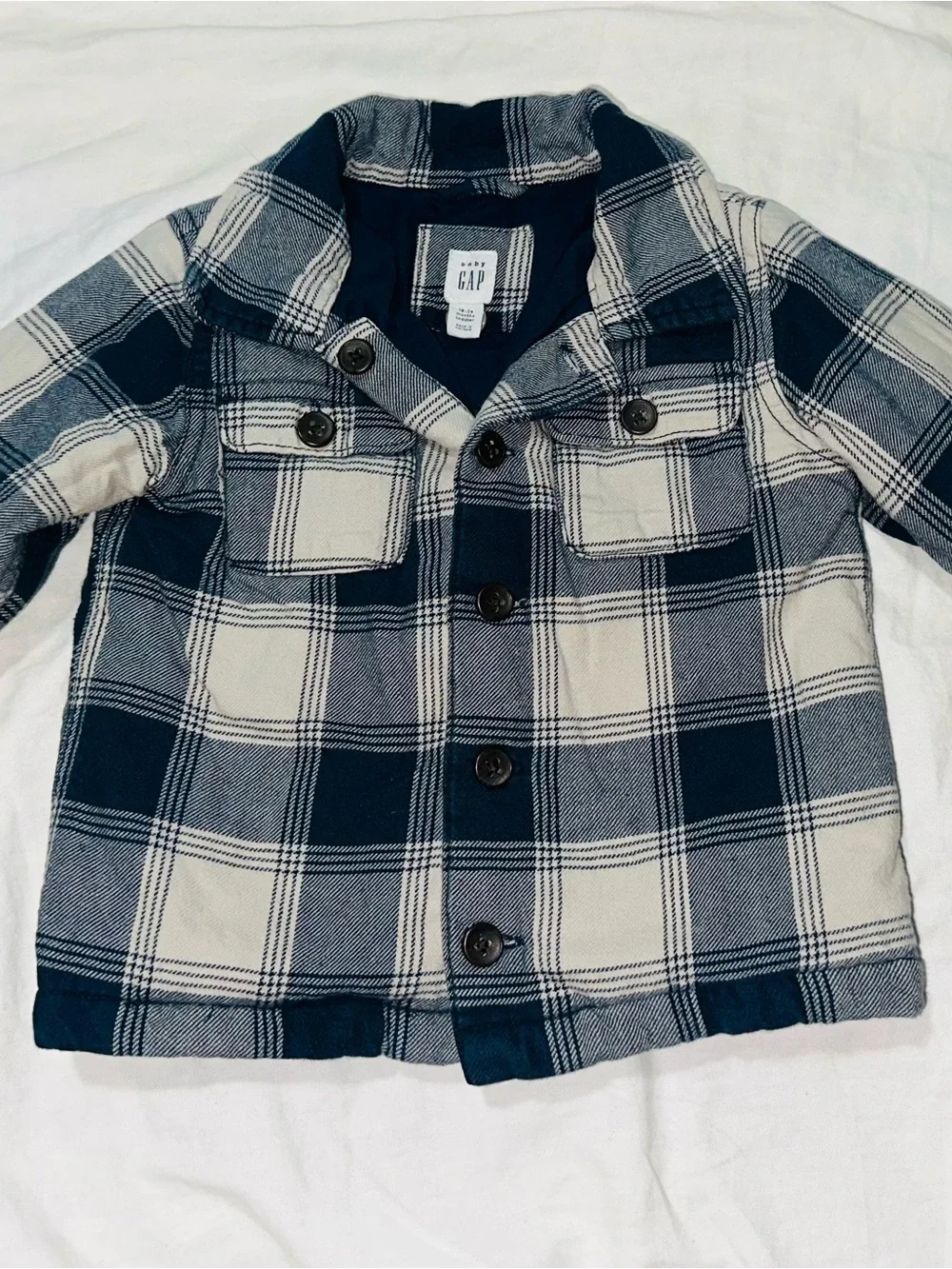 GAP Kids Navy and White Plaid Pea Coat